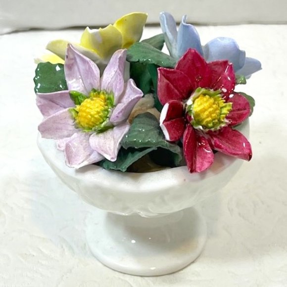 VTG October Fine Bone China Flower Pot Basket Staffordshire Figurine 2.5”x3" - Picture 1 of 11